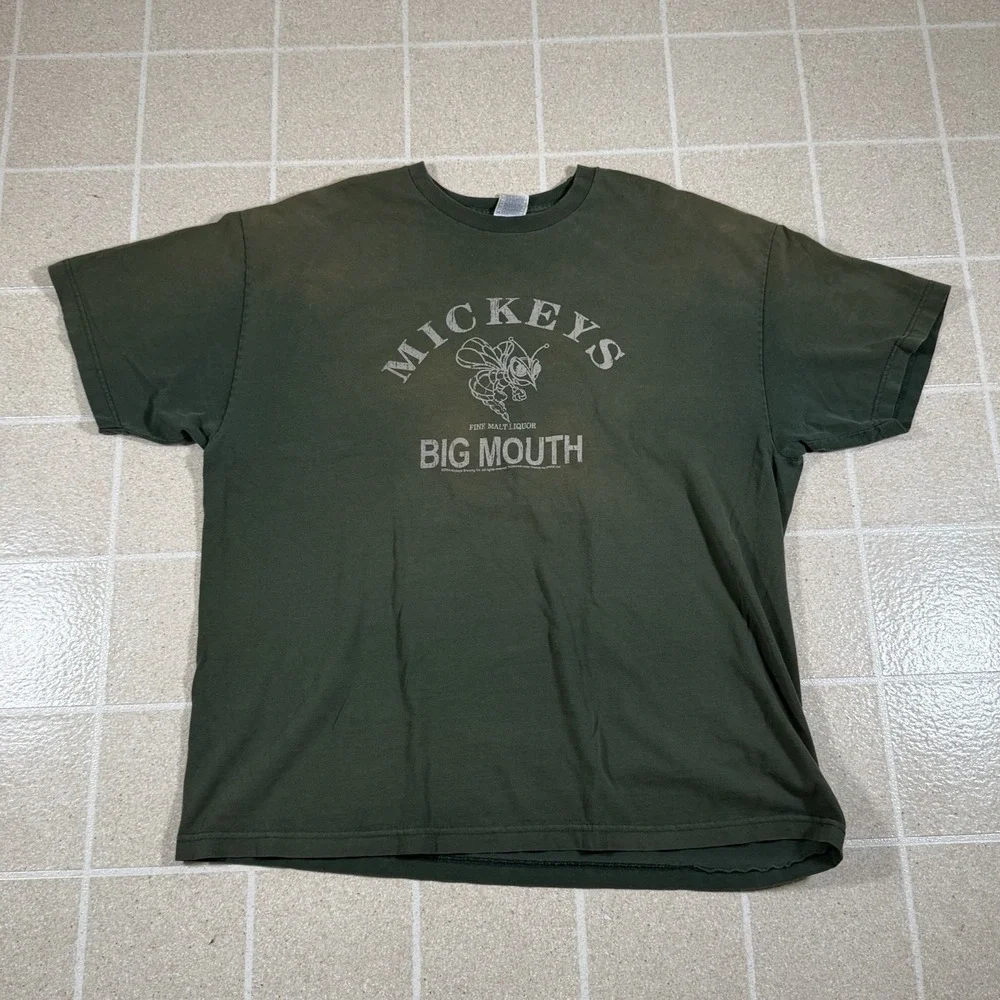 Vintage Y2K 2005 Mickey's Malt Liquor Big Mouth Green T-Shirt Size 2XL Sun Fade